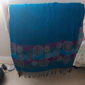 Polyester-Silk Scarf, Lrg, Ruyisa brand, Teal-blue and Royal Purple with Silver